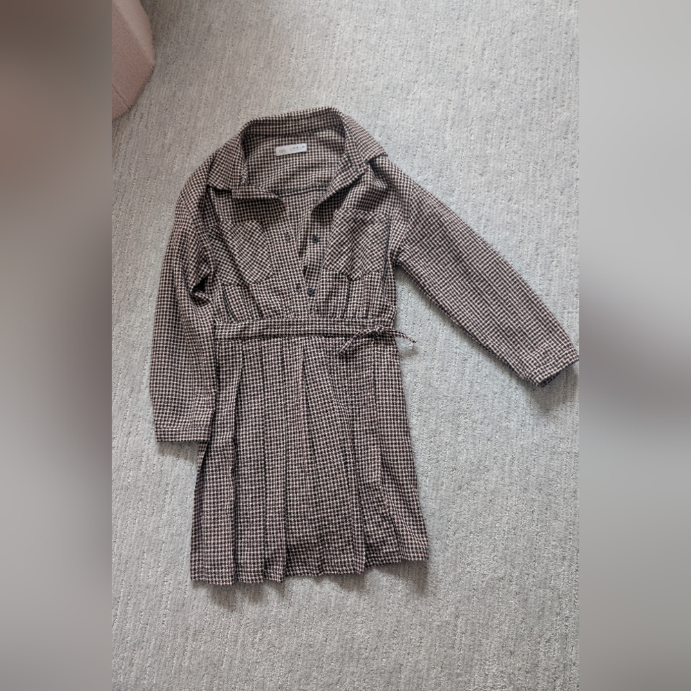 Zara Brown Checkered Dress